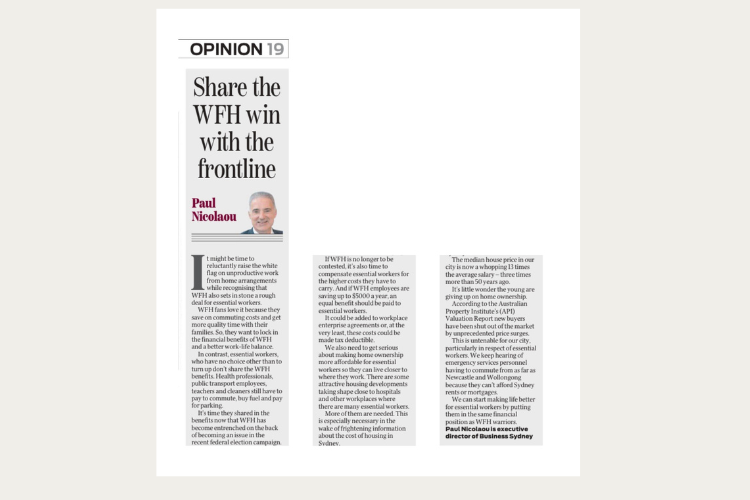 Paul Nicolaou Opinion Piece Share the WFH win with the frontline