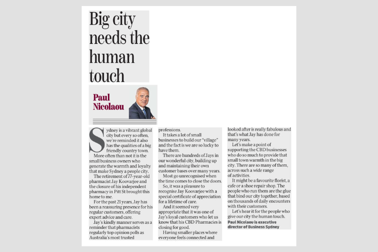 Big city needs the human touch Paul Nicolaou Opinion Piece