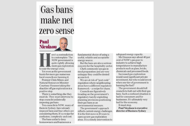 Business Sydney’s Paul Nicolaou on gas bans from councils