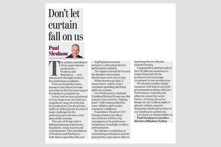 Business Sydney’s Paul Nicolaou on the live theatre industry