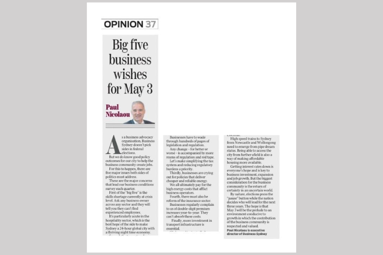 Paul Nicolaou Opinion Piece Sydney big five wishes