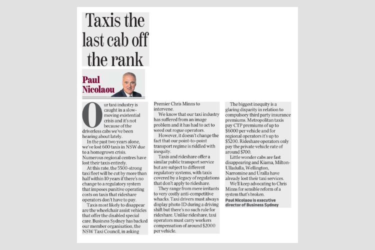 Taxis the last cab off the rank