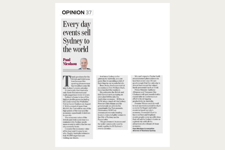 Paul Nicolaou Opinion Piece Every day events sell Sydney to the world