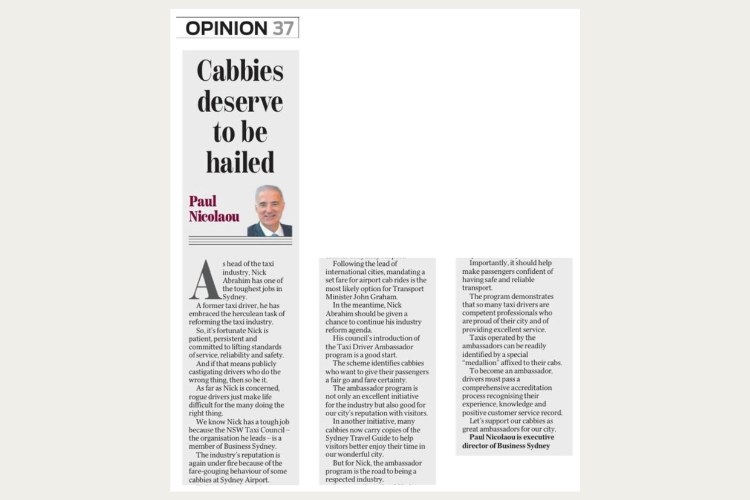 Paul Nicolaou Opinion Piece Cabbies deserve to be hailed