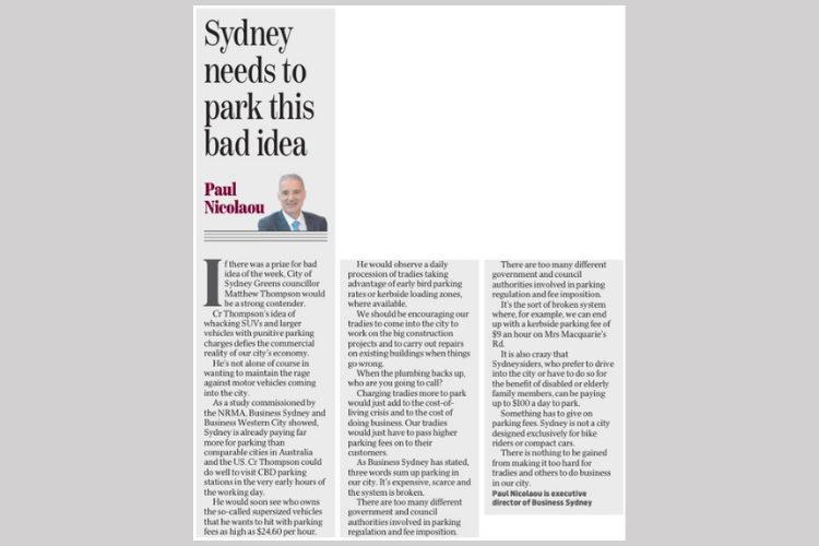 Paul Nicolaou Opinion Piece Sydney parking