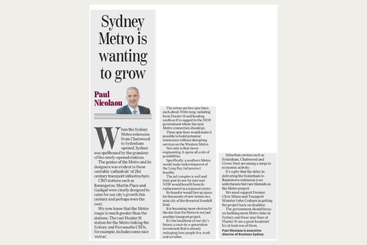 Sydney Metro is wanting to grow Paul Nicolaou Opinion Piece